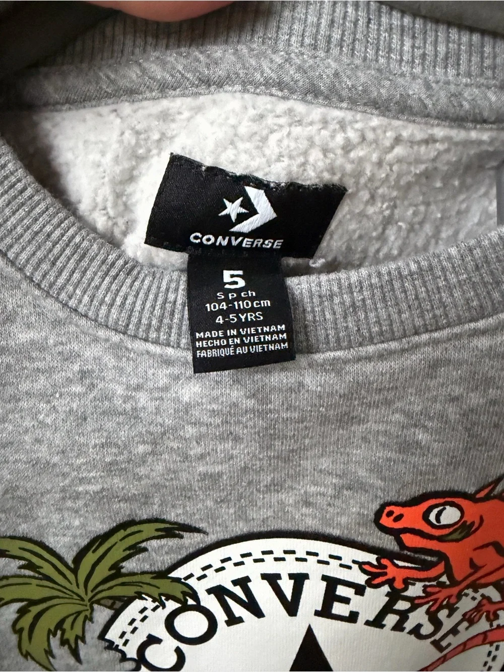 Converse Gray Kids Sweatshirt with Green and Orange Crocodile Graphic